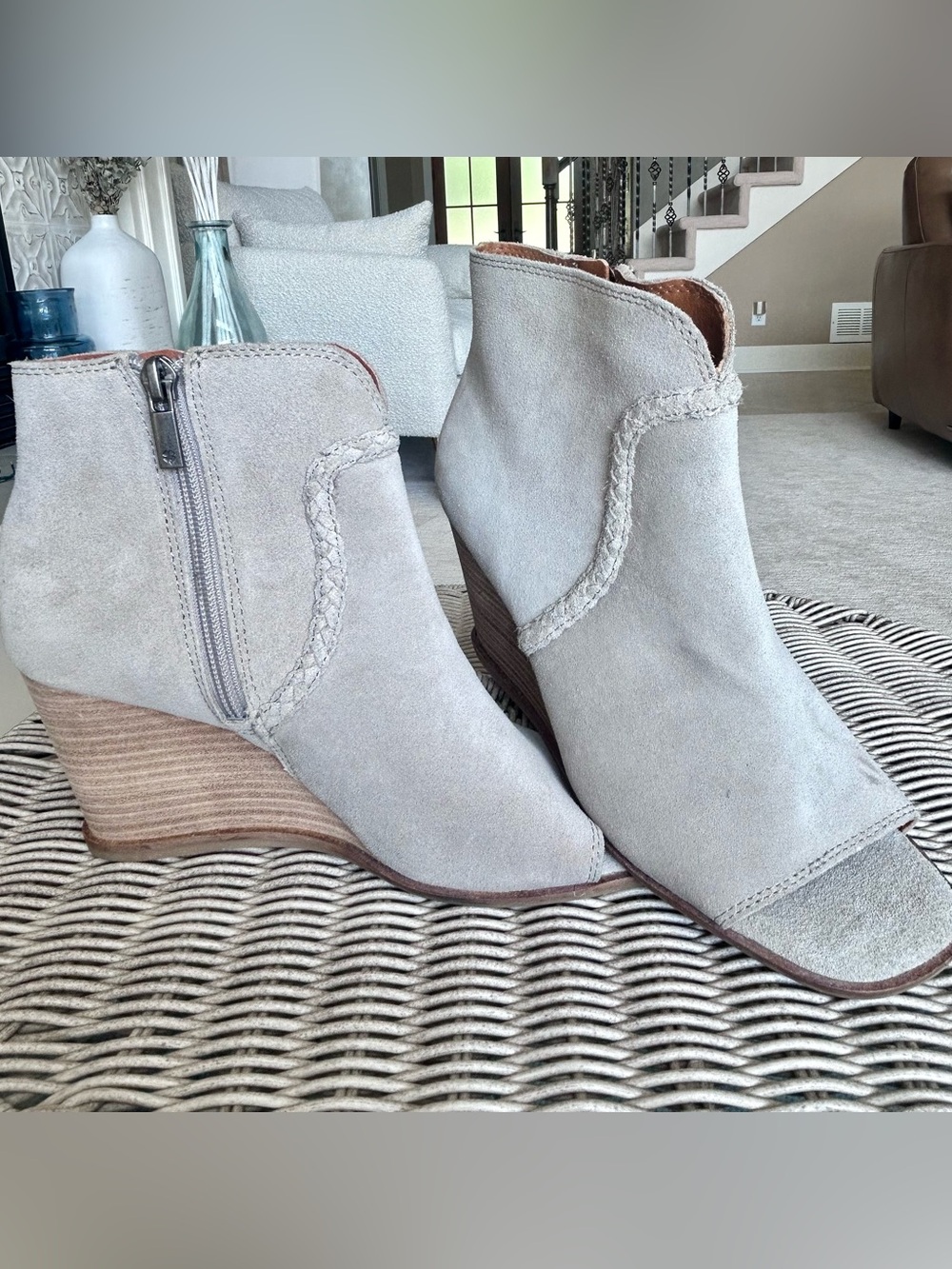 Lucky Brand - Open Toe Taupe Ankle Boots